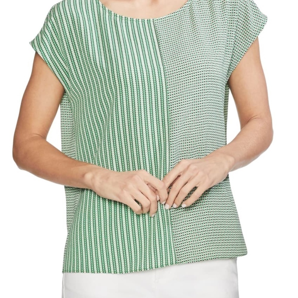 VINCE CAMUTO Women’s Green Linear Mix Print Top XS